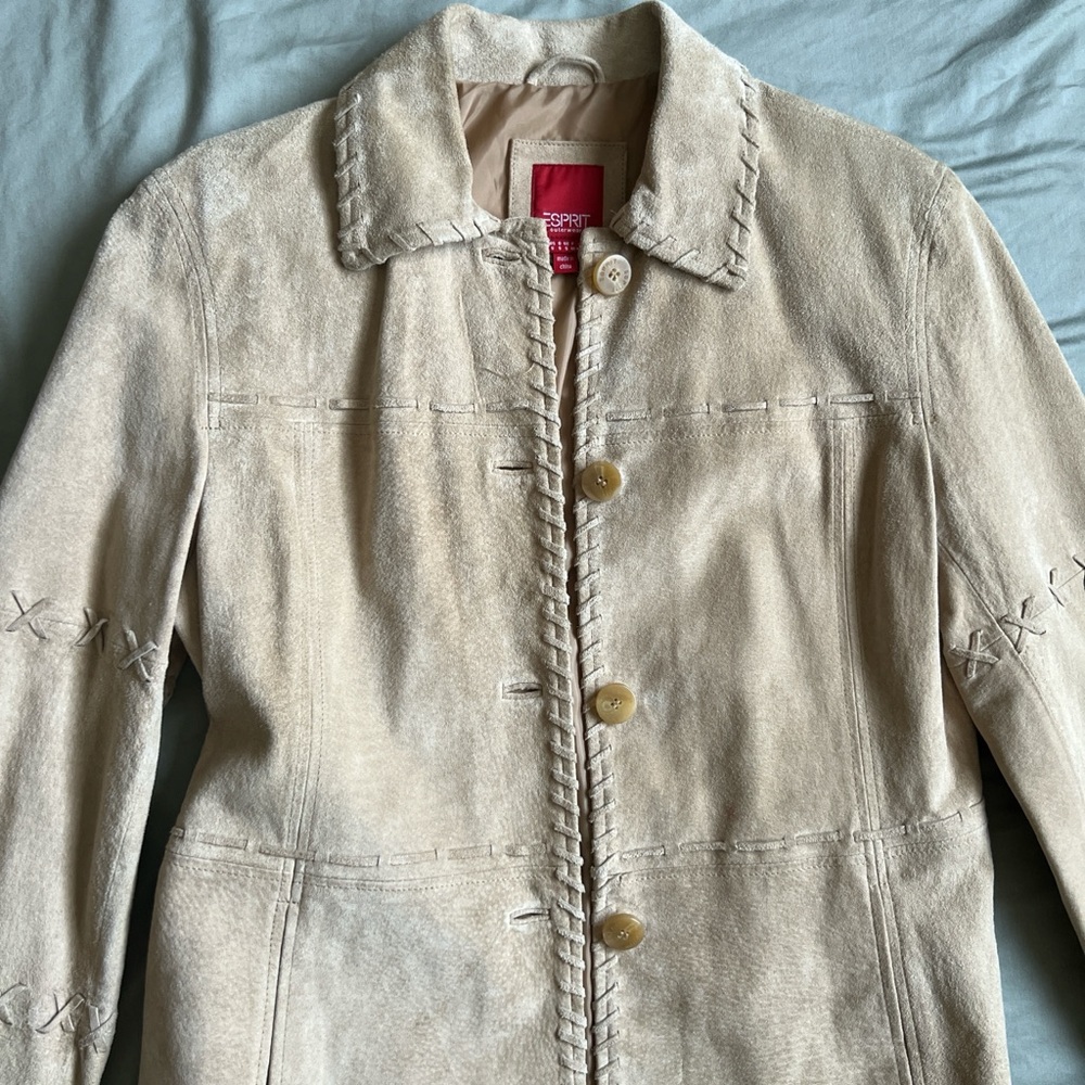 Esprit Beige Leather Jacket With Button Details - image 2